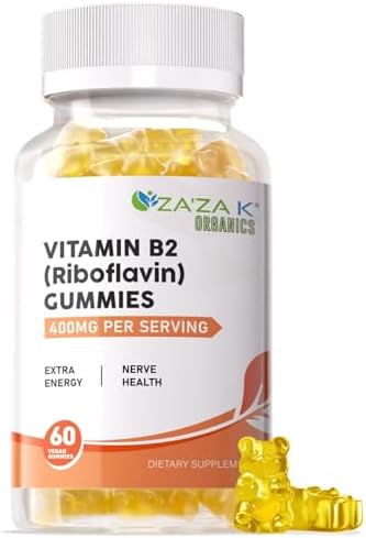 ZA'ZA K ORGANICS Vitamin B2 Gummies - Riboflavin Supplements 400 mg for Kids & Adults, Vegan Essential Vitamin, Energy Support & Nerve Health, 60 Gummies ZA'ZA K ORGANICS