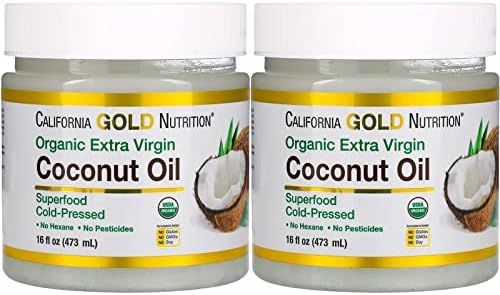 Organic Extra Virgin Coconut Oil by California Gold Nutrition - Use as Cooking Oil or Butter Substitute - Use Externally on Hair & Skin - Vegan Friendly - Gluten Free, Non-GMO - 2 Pack - 16 fl oz Each California Gold Nutrition