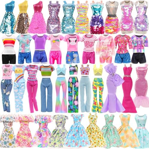 BARWA 11 Sets Doll Clothes Including 3 Sequins Dresses 4 Fashion Floral Dresses 4 Casual Outfits Tops and Pants for 11.5 inch Girl Dolls Barwa