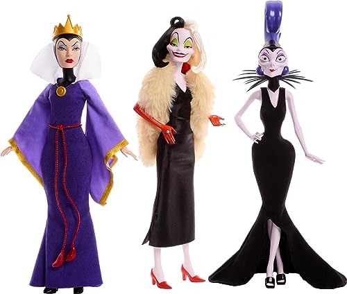 Mattel Disney Princess Toys, Villains Multipack with Evil Queen, Cruella de Vil & Yzma Fashion Dolls, Disney 100 Years of Wonder Collectible Mattel