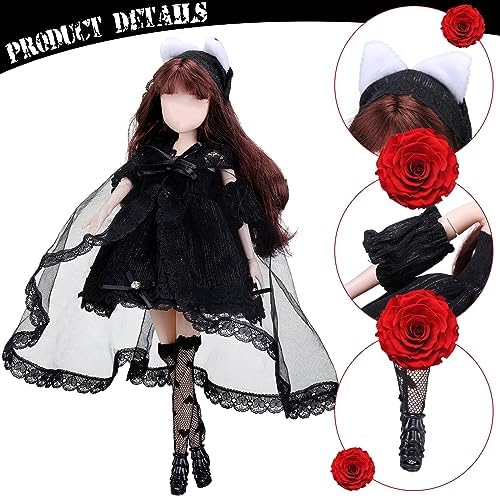 Wettarn 6 Pcs Gothic Doll Clothes and Accessories 12'' Black Doll Clothes Outfits Wedding Tutu Ballet Dress for Women Toy Outfits Party Princess Gown for Halloween Cosplay Gift Dress Stocking Wettarn