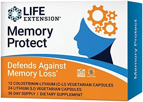 Memory Protect - поддержка здоровья мозга и улучшение памяти, 12 капсул с колостринином и литием, без глютена и ГМО Life Extension