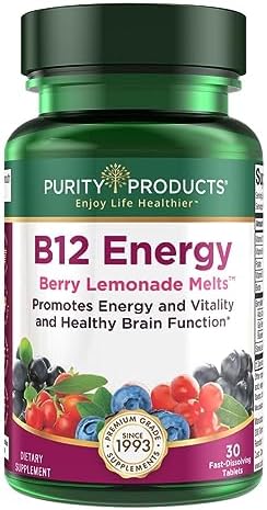 Витамины B12 Energy Berry Lemonade с 1000 мкг метилкобаламина, витаминами B6, D3, фолиевой кислотой и биотином Purity Products