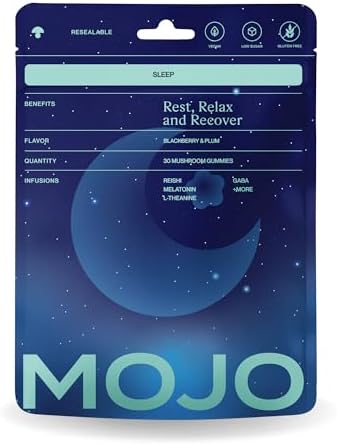 Mojo Sleep Gummies - Non-Habit Forming Sleep Aid - with Magnesium, GABA, Reishi Mushroom, L-Theanine and Melatonin - Vegan, Non-GMO - BlackBerry and Plum, Pack of 1 (30 Gummies) Mojo