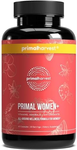 Primal Harvest Multivitamin for Women Vitamin A, Vitamin C, Vitamin D and E, Vitamin B12, B6, Biotin, Zinc Supplements,60 Capsules (Womens 1 Pack) Primal Harvest