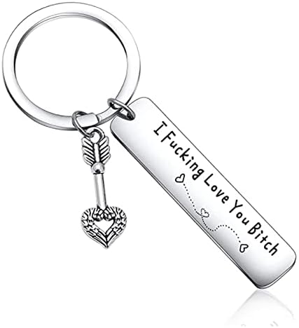 Best Friend Keychain for Women,Stainless Steel Key Chain Engrave I Fucking Love You Bitch Birthday Christmas Friendship Gift for Bestie Best Friends Female Bff Teniinet