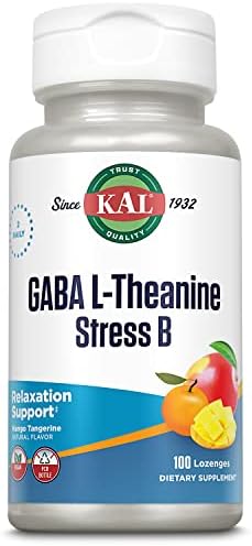 KAL GABA L-Theanine Stress B Lozenge, B Complex Vitamin Supplement, Healthy Relaxation, Mood & Focus Support, Natural Mango Tangerine Flavor, Vegan, 50 Servings, 100 Lozenges Kal