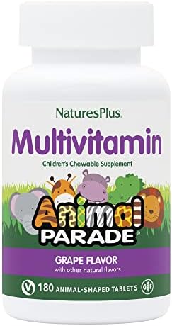 Natures Plus Animal Parade Children's Chewable Multivitamin - Cherry Flavor - 180 Animal-Shaped Tablets - Promotes Health & Well-Being - Vegetarian, Gluten Free - 90 Servings Natures Plus