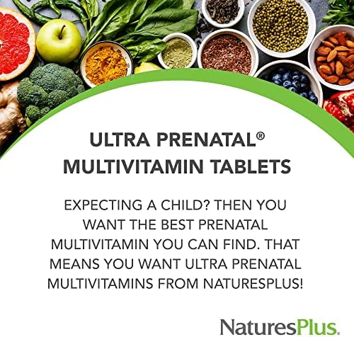 Natures Plus Ultra Prenatal Multivitamin - 800 mcg Folate, 180 Vegetarian Tablets - Prenatal Supplement with Iron, Iodine, Calcium & B-Complex Vitamins - Gluten-Free - 90 Servings Natures Plus