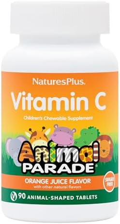 Natures Plus Animal Parade Sugar-Free Children's Vitamin C, Natural Orange Juice Flavor - 90 Chewable Animal Shaped Tablets - Immune Support - Gluten Free - 45 Servings Natures Plus