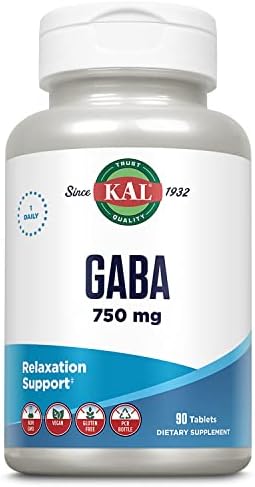 KAL GABA Supplement, Relaxation Support, GABA Supplements for Stress Relief Support, Vegan, Non-GMO, Gluten Free, Lab Verified, 60-Day Money-Back Guarantee, 90 Servings, 90 Tablets Kal