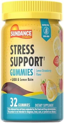 Sundance Stress Support Gummies | 32 Count | with GABA and Lemon Balm | Lemon Strawberry Flavor | Non-GMO and Gluten Free Supplement Sundance