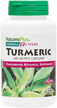 Natures Plus Herbal Actives Turmeric - 400 mg, 95% Curcumin, 60 Vegan Capsules - Vegetarian, Gluten-Free - 60 Servings Natures Plus