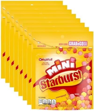 STARBURST Fruit Chews Candy - FaveREDS Minis, 8oz (Pack of 8) - Delicious STARBURST, Bulk Mini Candy, Bulk Box Starburst