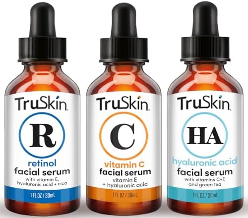 TruSkin Face Serum Trio – Hyaluronic Acid, Vitamin C & Retinol Serum for Face – Anti Aging Skin Care Set for Women – Skincare for Bright, Smooth, Firm & Hydrated Skin, 1 fl oz, 3 Bottles TruSkin