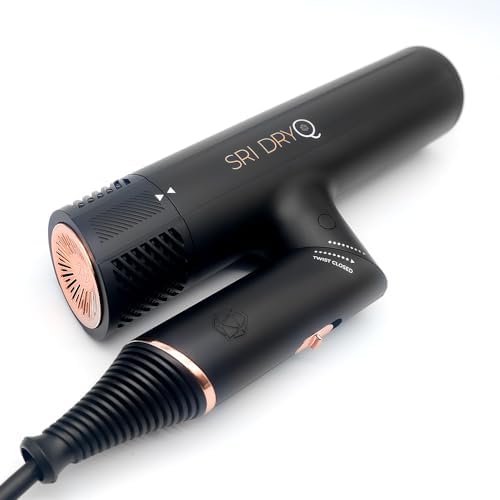 Skin Research Institute DryQ “Smart” Hair Dryer - Super Lightweight, Foldable - Powerful, Quiet Motor - Infrared and Ionic Technology - 3 Magnetic Attachments - Heat Control with Locking Switch Skin Research Institute