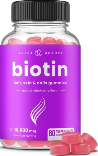 NutraChamps Biotin Gummies 10000mcg [High Potency] for Healthy Hair, Skin & Nails Vitamins for Women, Men & Kids - 5000mcg in Each Hair Vitamins Gummy - Vegan, Non-GMO, Hair Health Supplement NutraChamps