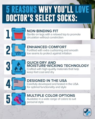 Doctor's Select Diabetic Socks for Men - 4 Pairs Crew Diabetic Neuropathy Socks for Men | Diabetic Socks for Men 9-12 Doctor"s Select