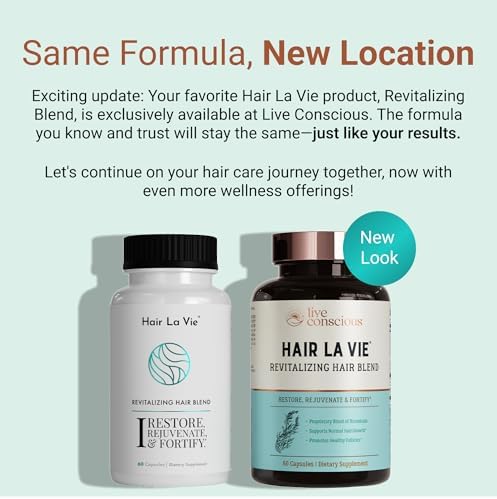 Hair La Vie Live Conscious Revitalizing Blend Hair Growth Vitamins for Women to Support Health of Hair - Supplements w/Biotin, Collagen & Saw Palmetto for Thick, Full Hair - 60 Caps Hair La Vie