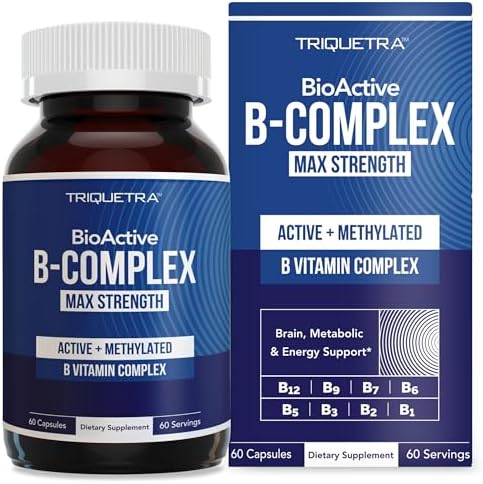 BioActive Vitamin B Complex - Blood Stream Ready, Methylated B Complex - Featuring Methylfolate, 3 BioActive Forms of B12, BenfoPure® B1 & Pantesin® B5 - 12 B Vitamins in Clinical Doses - 60 Servings Triquetra Health