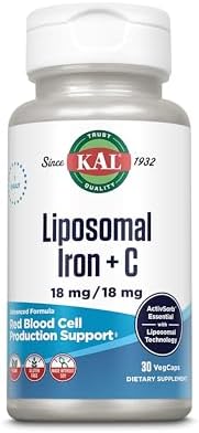 KAL Liposomal Iron Supplement with Liposomal Vitamin C, Iron Supplement for Women and Men, High Absorption, Gentle Iron Pills, Vegan, Gluten Free, 30 Servings, 30 VegCaps Kal