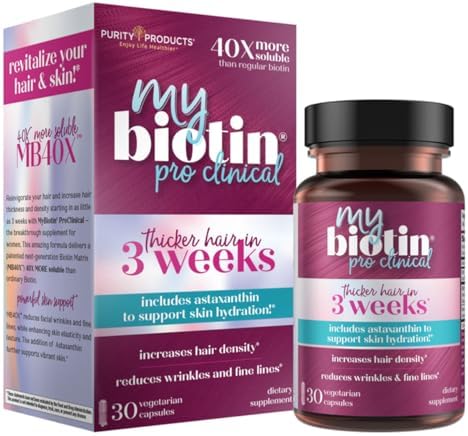 MyBiotin ProClinical – Повышение густоты волос за 3 недели, уход за кожей, запатентованная формула MB40X, 30 вегетарианских капсул Purity Products