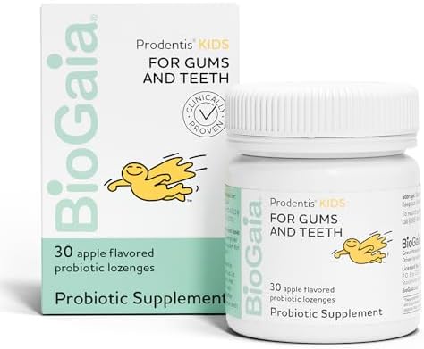 BioGaia Prodentis Kids | Dental Probiotics for Teeth and Gums | Promotes Good Oral Health & Gut Health Too | Oral Probiotics | 30 Apple-Flavored Lozenges | 1-Pack BioGaia