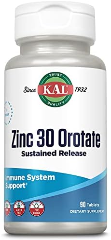 KAL Zinc Orotate 30mg, Sustained Release, Chelated Zinc Tablets, Immune Support Supplement, Protein Synthesis, Metabolism, Energy Support, Vegan, Gluten Free, 60-Day Guarantee, 90 Servings, 90 Tablets Kal