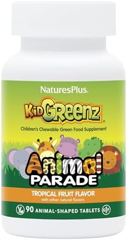 Natures Plus Animal Parade KidGreenz, Tropical Fruit Flavor - 90 Animal-Shaped, Chewable Tablets - Pack of 2 - with Broccoli & Spinach - Vegetarian, Gluten Free - 180 Total Servings Natures Plus