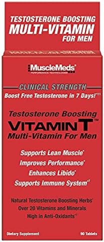 MuscleMeds Vitamin T Daily Complete Multivitamin for Men Enhances Testosterone Muscle Building Sexual Performance 20 Vitamins Minerals Fenugreek Tribulus Longjack, Brown, 90 Count MuscleMeds