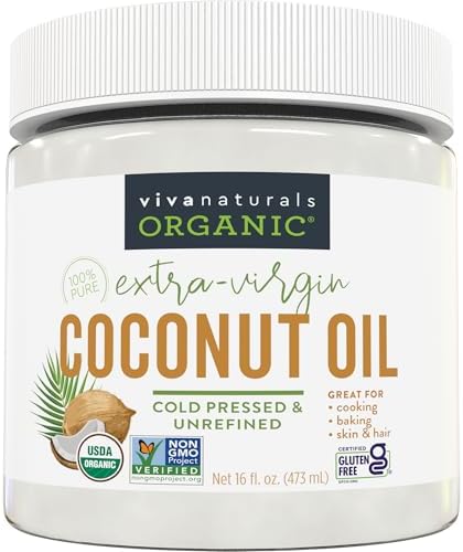 Viva Naturals Organic Coconut Oil - Unrefined, Cold-Pressed Extra Virgin Coconut Oil, USDA Organic and Non-GMO Cooking Oil, Great as Hair Oil and Skin Oil, 16 fl oz Viva Naturals