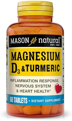 MASON NATURAL Magnesium & Vitamin D3 with Turmeric, 60 Day Supply Dietary Supplement with 500 mg Magnesium, 3000 IU Vitamin D3, and 150 mg Turmeric Mason Natural