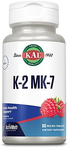 KAL Vitamin K2 MK7 ActivMelt 100 mcg, Vitamin K Supplement as Superior K2 MK7, Bone Health, Heart and Artery Health Support, Natural Raspberry Flavor, Vegan, Gluten Free, 60 Servings, 60 Micro Tablets Kal