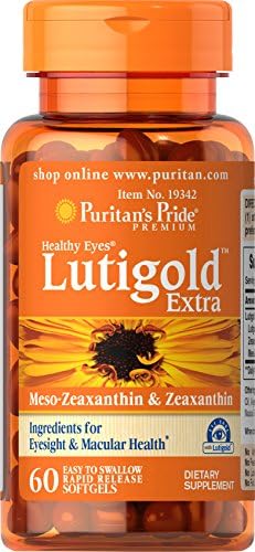 Lutigold Extra для здоровья глаз - 60 мягких гелей с Лютеином, Мезо-зeaxanthin и Зeaxanthin Puritan's Pride