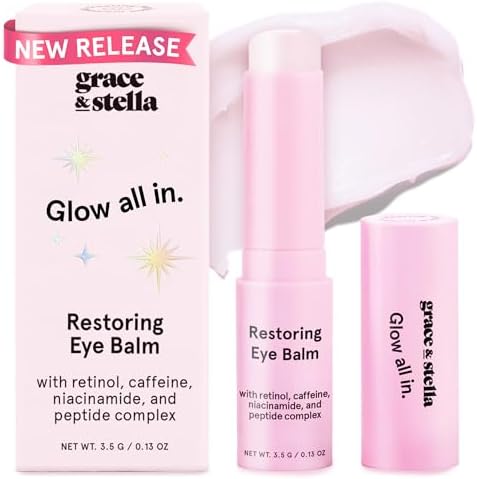 grace & stella Under Eye Brightener Balm Stick - Retinol & Caffeine Eye Cream with for Dark Circles, Puffiness, Wrinkles - Instantly Hydrate and Brighten Undereye Area - Vegan Skincare (0.13oz / 3.5g) Grace & Stella