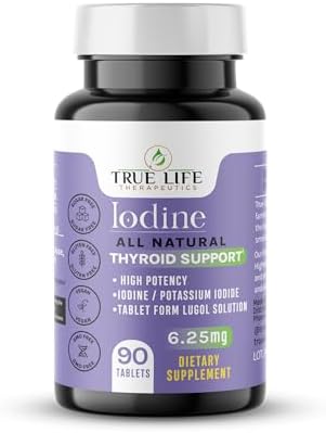 Lugol's Iodine Tablets 6.25mg x 90 ct - Reddish Brown Stable Iodine + Potassium Iodide Formula, Masks Bitter Liquid Taste, Thyroid Support, Detox, Breast Health - No Preservative, Non-GMO, Gluten-free True Life Therapeutics