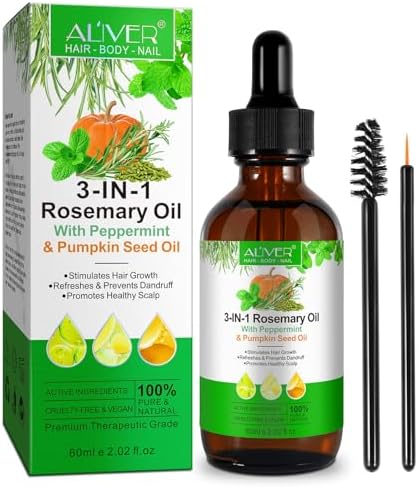 3in1 Hair Growth Oil (Rosemary, Mint & Pumpkin Seed) - Natural Organic Cold-Pressed Hair Treatment for Hair, Skin, Eyelashes & Eyebrows Regrowth Zixaok