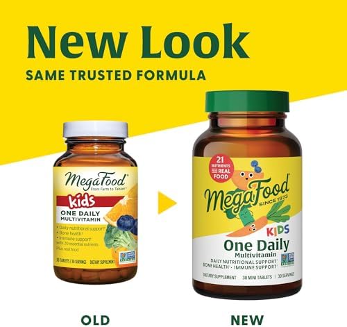 MegaFood Kids One Daily Multivitamin - Convenient Mini Multivitamin For Kids - Kids Vitamins With Zinc, Vitamin C, B Vitamins & Vitamin D - Vegetarian, Gluten Free, Non GMO - 30 Tablets, 30 Servings MegaFood