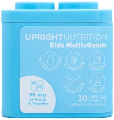 Kids Multivitamin | Chewable | Sugar-Free | Vitamins A, C, D3, E, K, B1, B2, B5, B7, & B12 | Calcium, Zinc, and Magnesium for Overall Health | Fruit Punch Flavor | 30 Day Supply Upright Nutrition