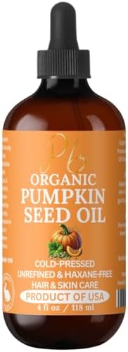 Organic Pumpkin Seed Oil – 100% Pure Cold-Pressed Unrefined Pumpkin Seed Oil for Hair & Skin – Moisturizing Hair & Face Oil, Organic Hair Oil – 4 fl oz Glass Bottle Pomberries