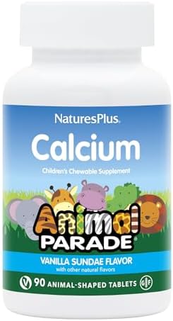 NaturesPlus Animal Parade Calcium, Vanilla Sundae Flavor - 90 Animal-Shaped Chewable Tablets - Promotes Healthy Bones - Vegan, Gluten Free - 90 Total Servings Natures Plus