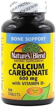 Nature's Blend Calcium Carbonate 600 mg with D3 400 IU 100 Tablets,(Pack of 1), 079854016819 Nature's Blend