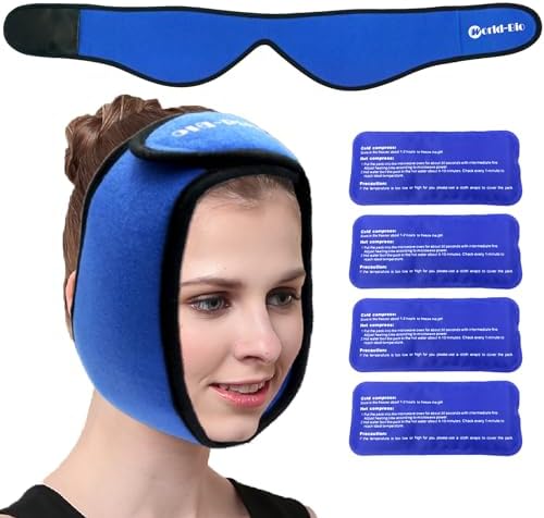 Face Ice Pack Wrap for TMJ, Wisdom Teeth, WORLD-BIO Jaw Wrap with 4 Reusable Hot Cold Therapy Gel Packs for Head, Chin, Oral and Facial Surgery, Pain Relief for Swelling, Injuries, Dental Implants World-Bio