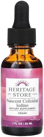 Heritage Store Nascent Colloidal Iodine Drops 246mcg, Liquid Iodine Supplement for Healthy Thyroid Support,* with Nascent Iodine from Atlantic Kelp, Bioavailable, Vegan, Approx. 480 Servings, 1oz Heritage Store