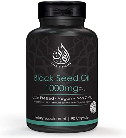 Halal Natural Black Seed Oil Capsules 1000mg Cold Pressed, Vegan, Non-GMO Nigella Sativa Capsules, Gluten Free Pills | 90 Count, 1000mg PS Iman Vitamins