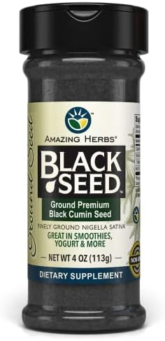 Amazing Herbs Premium Ground Black Cumin Seeds - Finely Ground Nigella Sativa, Gluten Free, Non GMO, Supports Cardiovascular Function & Preserves Digestive Health - 4 Oz Amazing Herbs