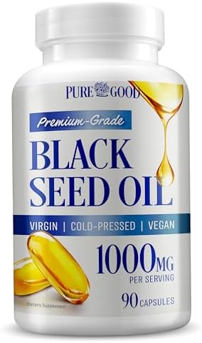 Black Seed Oil Capsules, 500 Mg, Cold Pressed High Potency Digestive Aid, 90 Count 100% Non GMO Pure Black Cumin Seed Oil Capsules PureGood