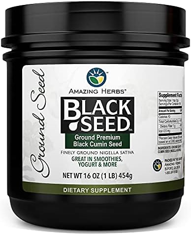 Amazing Herbs Premium Ground Black Cumin Seeds - Finely Ground Nigella Sativa, Gluten Free, Non GMO, Supports Cardiovascular Function & Preserves Digestive Health - 16 Oz Amazing Herbs