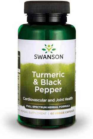 Swanson Turmeric & Black Pepper - Organic Joint Health, Heart Health, Digestion, & Liver Support Supplement - Natural Formula for Enhanced Bioavailability & Absorption - (60 Veggie Capsules) Swanson