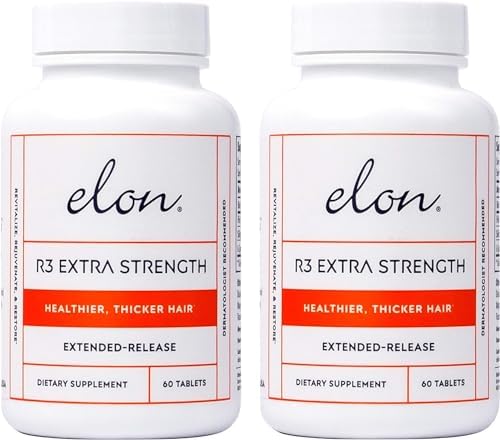 Elon R3 Hair Growth Supplement for Women – Vitamins w/ 5000 mcg Biotin Per Serving & Collagen Peptides for Healthy, Thick Hair – Extra Strength - Extended Release (60 Tablets) Elon